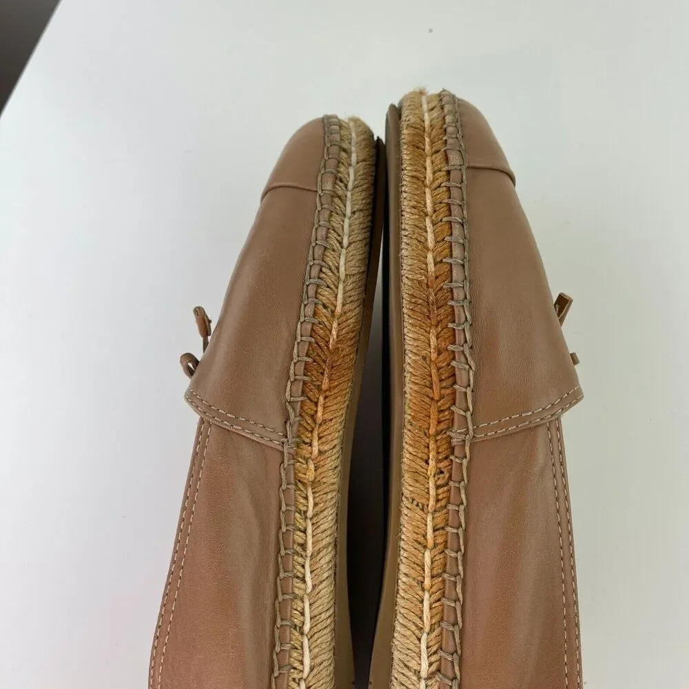 PRADA Light Brown Beige Leather Bows Trim Espadrilles Shoes Women’s 39.5 CLASSIC